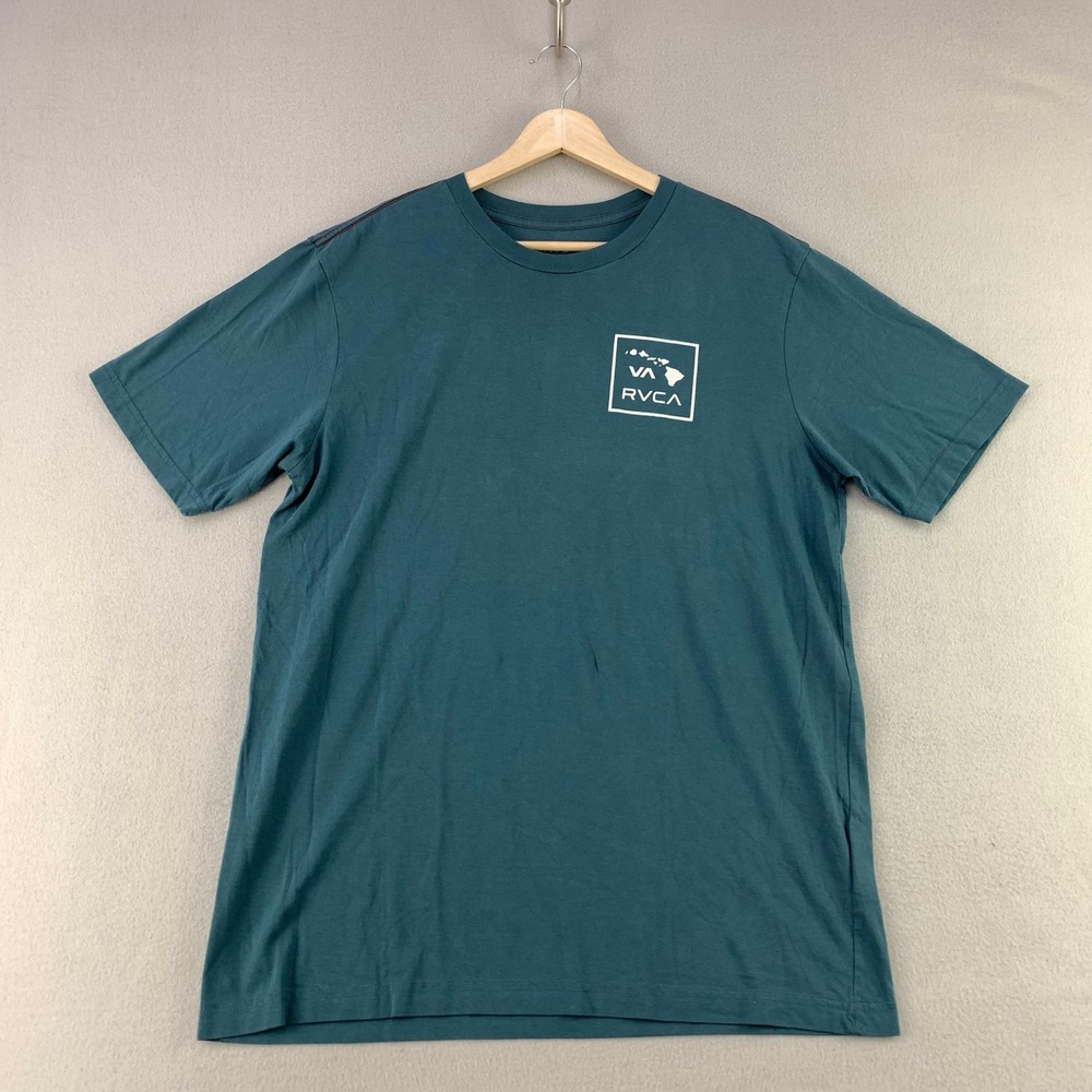 RVCA T-Shirt Mens Medium Teal Surf Hawaii Short Sleeve Graphic Tee Cotton